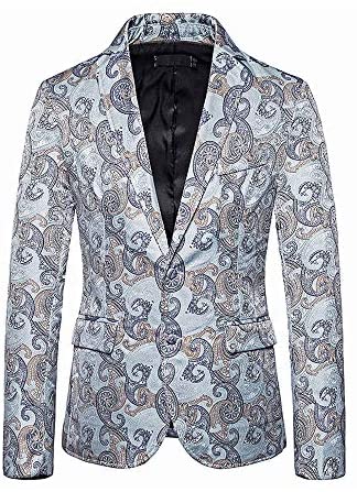Men's Business Casual Breasted Two Button Coat Stylish Long Sleeve Printed Lapel Blazer