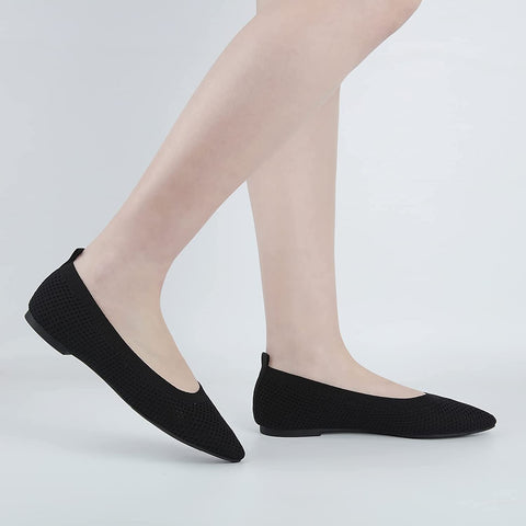 MUSSHOE Flats for Women Mesh Knit Comfortable Women's Flats Memory Foam Slip on Pointed Toe Flats Shoes Women