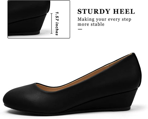 katliu Women Wedge Pumps Comfort Low Heel Pumps Shoes Classic Round Toe Dress Pumps