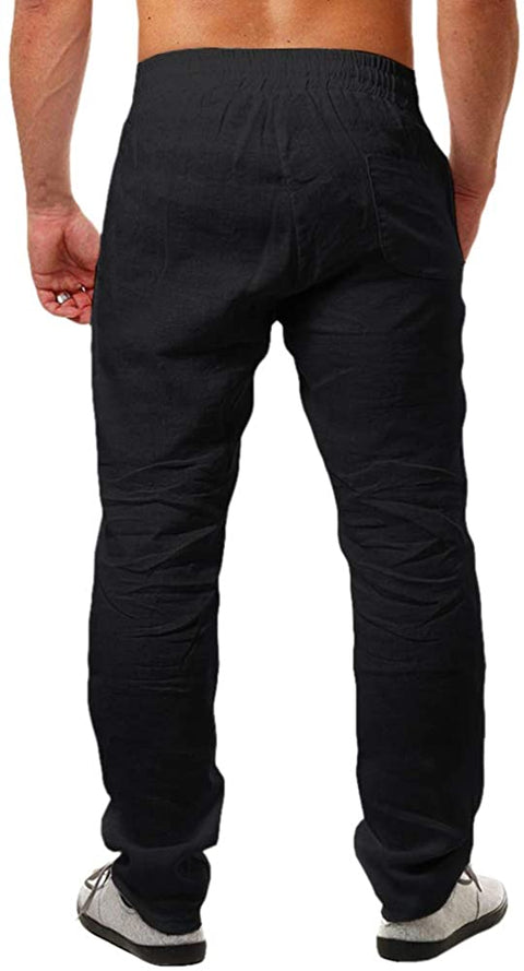 Karlywindow Mens Linen Pants Casual Loose Lightweight Drawstring Elastic Waist Summer Yoga Beach Trousers