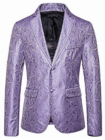 Men's Printed Embroidery Relaxed Breasted Two Button Blazer Casual Notched Lapel Party Stylish Coat