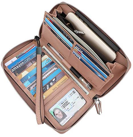 Lavemi Women's RFID Blocking Leather Zip Around Wallet Large Phone Holder Clutch Travel Purse Wristlet