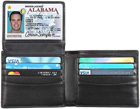 RFID Blocking Cowhide Leather Bifold Wallet for Men with 2 ID Windows