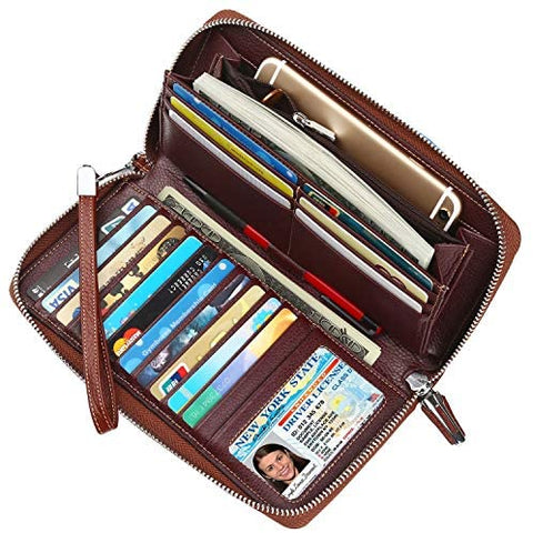 Lavemi Women's RFID Blocking Leather Zip Around Wallet Large Phone Holder Clutch Travel Purse Wristlet