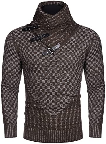 Men's Knitted Turtleneck Sweater Long Sleeve Slim Fit Designer Shawl Collar Pullover