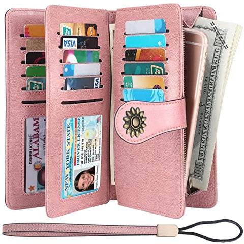 Lavemi Womens Large Capacity RFID Blocking Leather Wristlet Clutch Wallets Card Holder