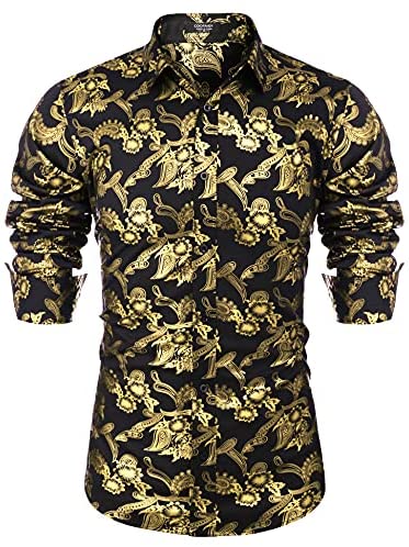 Men's Luxury Design Shirts Floral Dress Shirt Casual Button Down Shirts