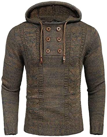 Men's Knitted Hoodies Pullover Casual Long Sleeve Turtleneck Sweaters