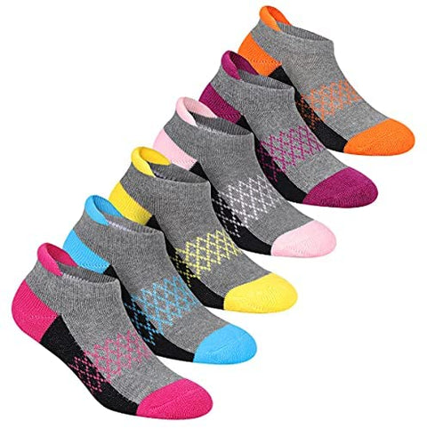 Girls Socks 6-Pack Ankle Athletic Socks For Children Cushioned Sole Low Cut Casual Socks For Little Big Kids