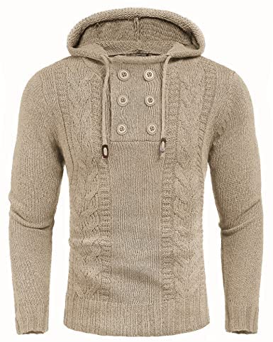 Men's Knitted Hoodies Pullover Casual Long Sleeve Turtleneck Sweaters