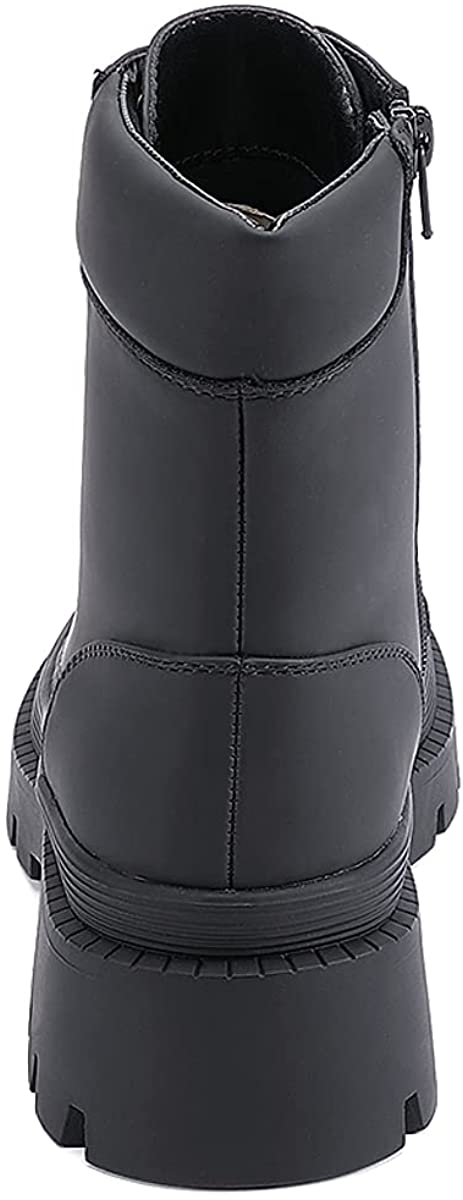 EETTARO Women's Lace Up Ankle Boots Low Heel Military Combat Booties Ladies Mid Calf Work Shoes