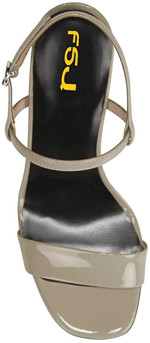 FSJ Women Trendy Square Open Toe Thick High Heel Slingback Ankle Strap Sandals Sexy Double Straps Slip on Pumps Dressy Adjustable Buckled Party Prom Wedding Shoes Size 4-15 US