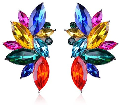 Cluster Crystal Teardrop Flower Design Stud Earrings Fine Jewelry for Women Valentines Day Gifts for Her