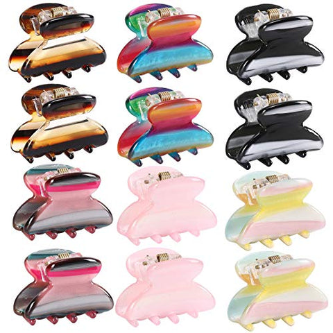 Claw Hair Clips No-slip Grip - 12PCS Mini Size Jaw Hair Clips for Women Girls Thick Hair Claw Clips Clamps Hair Barrette Jaw Clamp (Sequins)