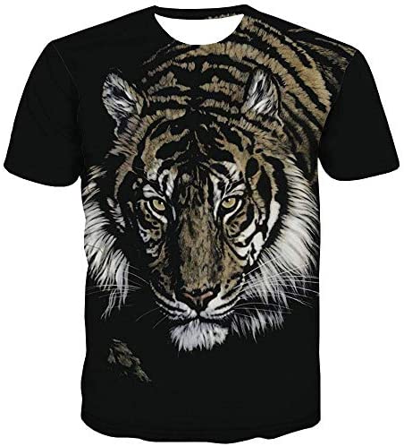 Tiger T Shirts for Men 3D Printed Wild Animal Face Shirt Short Sleeve