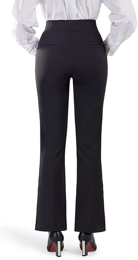 Yoga Dress Pants for Women Bootcut Stretch Work Pants Pull-on Bootleg Pants with Pockets