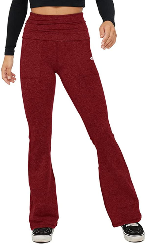 Womens Flare Yoga Pants High Waisted Foldover Workout Leggings with Pockets