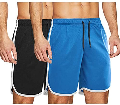 Men 7" Athletic Running Shorts Quick Dry Mesh Gym Workout Shorts 2 Pack