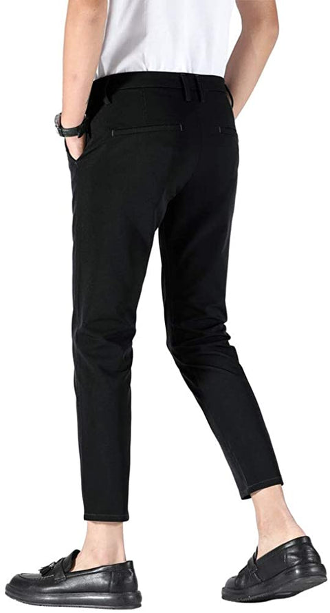 Plaid&Plain Men's Stretch Skinny Fit Casual Business Pants Ankle Dress Pants