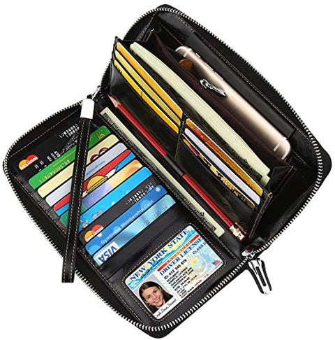 Lavemi Women's RFID Blocking Leather Zip Around Wallet Large Phone Holder Clutch Travel Purse Wristlet