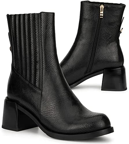 Torgeis Women’s Regent Fashion Supple faux leather,Zipper Ankle Boots, stacked heel, Round-Toe, 100% Rubber Outsole