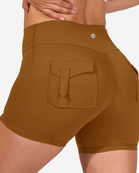 Womens High Waist Yoga Shorts Butt Lifting Breathable Workout Running Shorts with Pockets