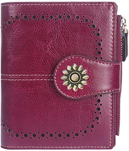 Lavemi Womens Leather Wallet RFID Blocking Small Bifold Compact Credit Card Case Purse for Women with ID Window Zipper Pocket