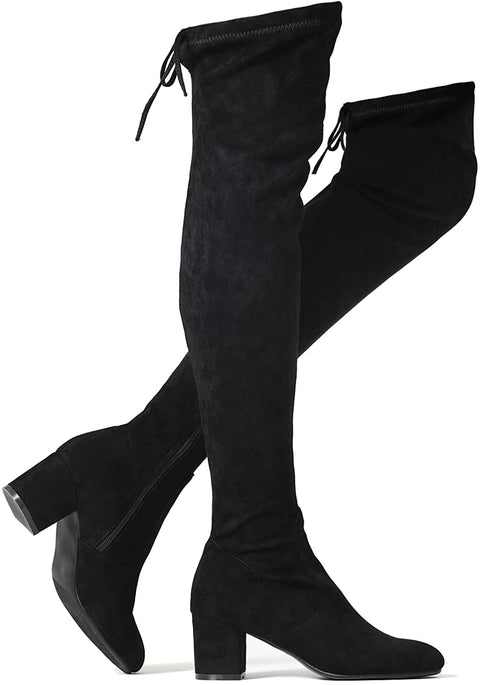 Tale Women's Chunky Heel Back Zipper Sexy Pointed Toe Over The Knee Thigh High Boots
