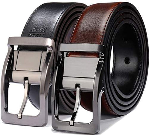 Belts for Men Reversible Leather 1.25” Waist Strap Fashion Dress Buckle Beltox