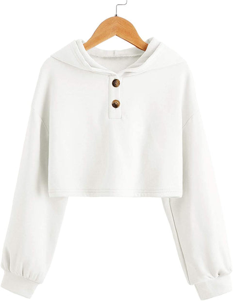 GAMISOTE Kids Girls Crop Tops Hoodie Button Up Casual Loose Active Short Pullover Sweatshirt