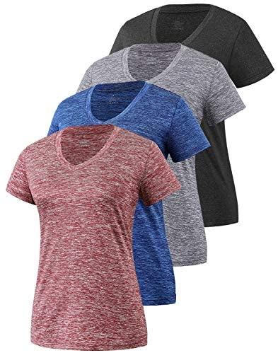 Xelky 3-4 Pack Women's Dry Fit Tshirt Short Sleeve Moisture Wicking Athletic Shirts Sport Activewear Tee V Neck Workout Top