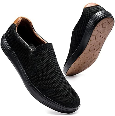 konhill Men's Slip on Fashion Sneaker - Classic Breathable Knit Loafers Skate Shoes
