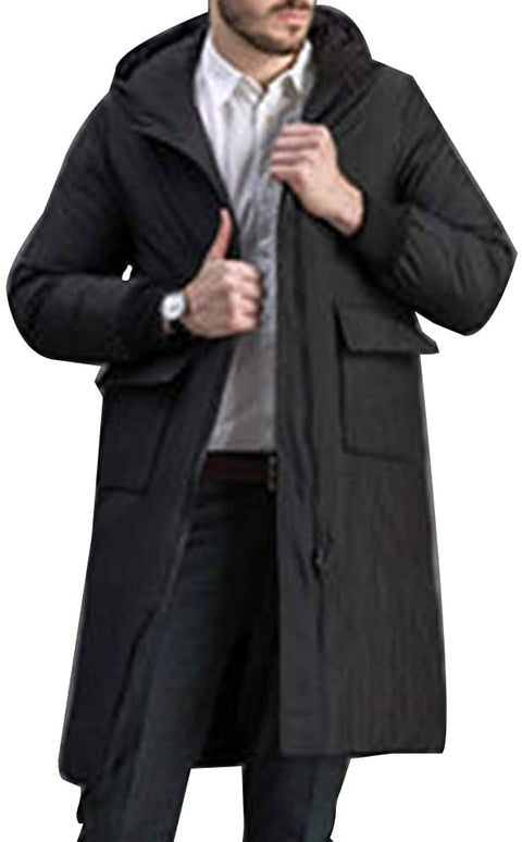 Men's Zipper Winter Long Coat Fashion Hooded Outdoor Thicken Cotton Jacket