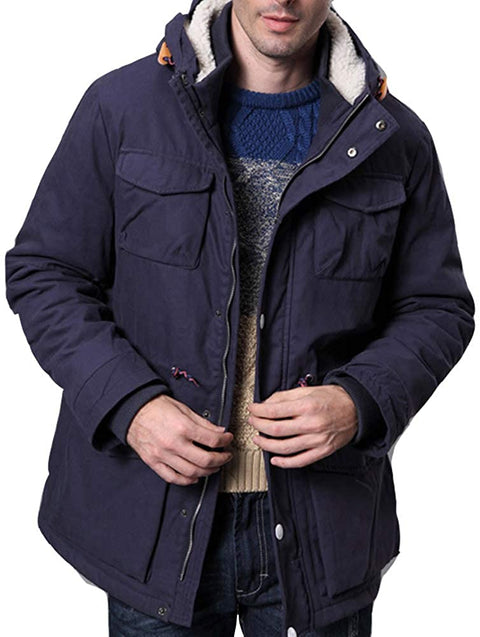 Men's Fleeced Thickened Hooded Insulated Parka Down Jacket