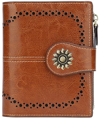 Lavemi Womens Leather Wallet RFID Blocking Small Bifold Compact Credit Card Case Purse for Women with ID Window Zipper Pocket