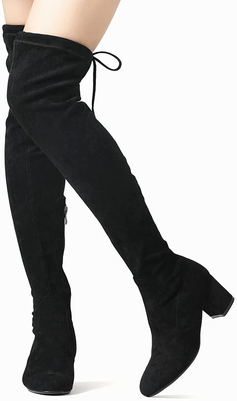 Tale Women's Chunky Heel Back Zipper Sexy Pointed Toe Over The Knee Thigh High Boots