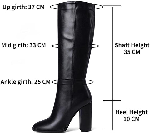 WAYDERNS Women's Solid Microfiber Round Toe Zip Thick Block High Heel Knee High Boots 4 Inch