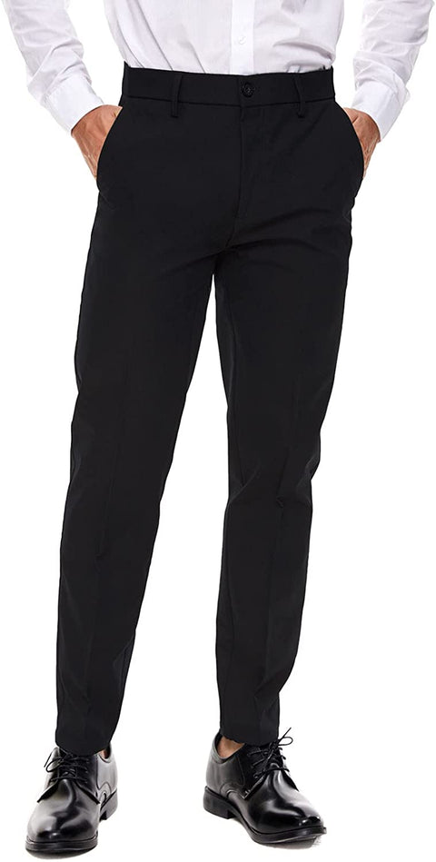 Plaid&Plain Men's Dress Pants Slim Fit Stretch Khaki Pants Wrinkle Free