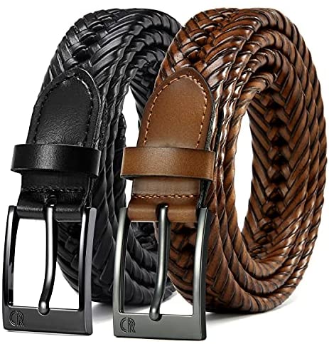 Mens Braided Belts, Braided Leather Belts for Men 2 Pack 1 1/8", CHAOREN Woven Belt Casual and Dress in Gift Box