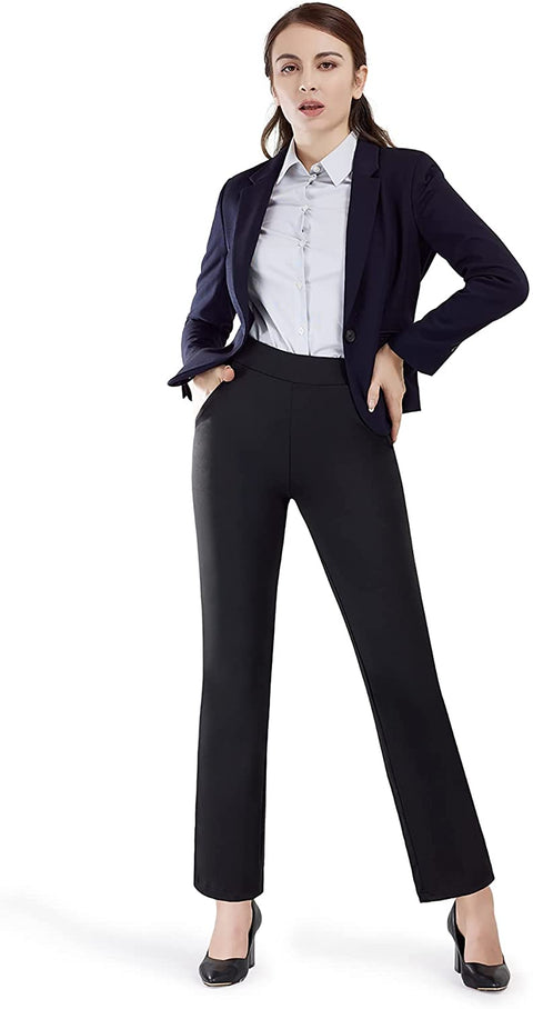 Yoga Dress Pants for Women Straight Leg Stretch Pull-on Work Pant with Pockets
