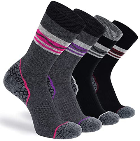 CS CELERSPORT 4 Pack Women's Merino Wool Hiking Socks with Cushion Warm Thermal Winter Boot Socks