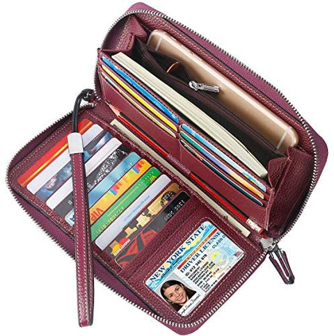 Lavemi Women's RFID Blocking Leather Zip Around Wallet Large Phone Holder Clutch Travel Purse Wristlet
