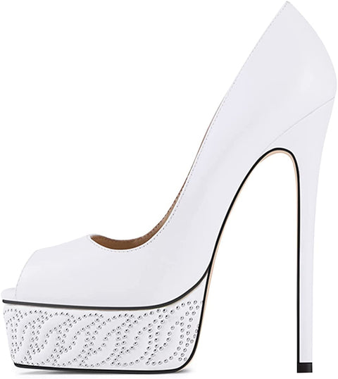 FSJ Women Peep Toe Rhinestones Platform Dress Pumps Sexy High Heels Slip On Heeled Sandals Stiletto Evening Party Shoes Size 4-15 US