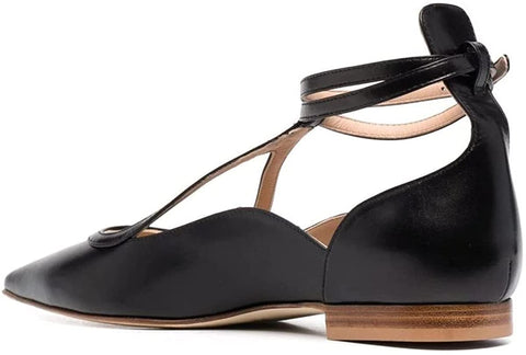 FSJ Women's Comfortable Chunky Low Heel Flats Cross Ankle Strap Buckle Classic Pointy Toe Retro T-Strip Walking Dress Shoes Size 4-15 US
