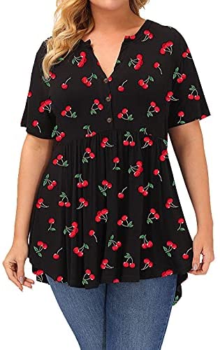 Plus Size Tunic Tops Women Floral Short Sleeve Top Summer Flowy Tunics