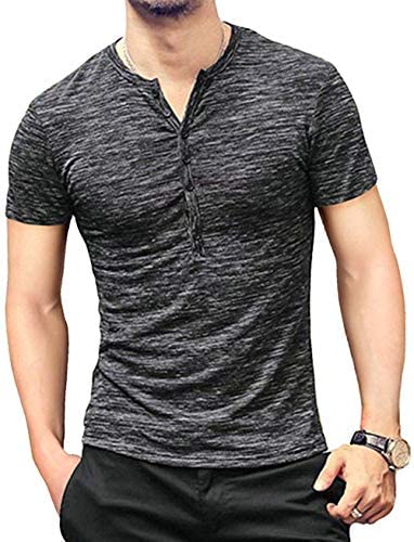 Mens Casual Slim Fit Basic Henley Short/Long Sleeve Fashion T-Shirt