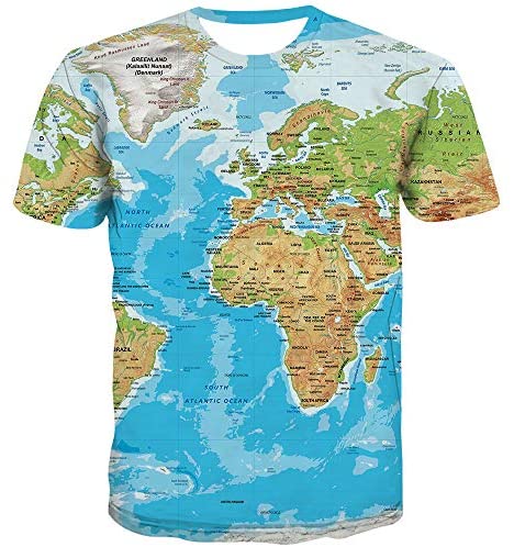 Unisex 3D T Shirt Men World Map T-Shirt Funny Summer Tops Graphic Tee