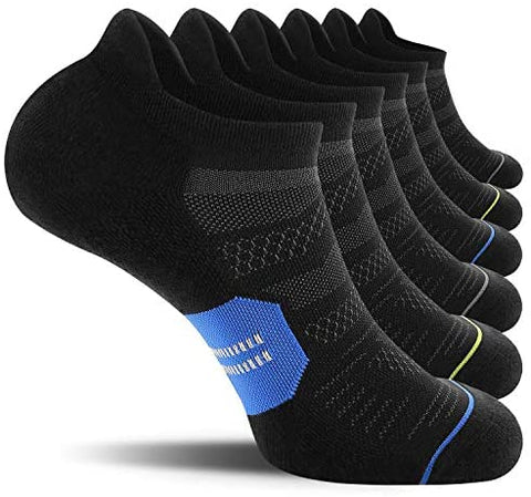 CelerSport 6 Pack Men's Running Ankle Socks with Cushion, Low Cut Athletic Sport Tab Socks