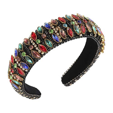 AWAYTR Velvet Padded Pearl Embellished Headband Large Padded Velvet Races Goth Wedding Headpiece for Women (black-1)