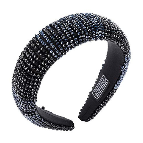 AWAYTR Velvet Padded Pearl Embellished Headband Large Padded Velvet Races Goth Wedding Headpiece for Women (black-1)